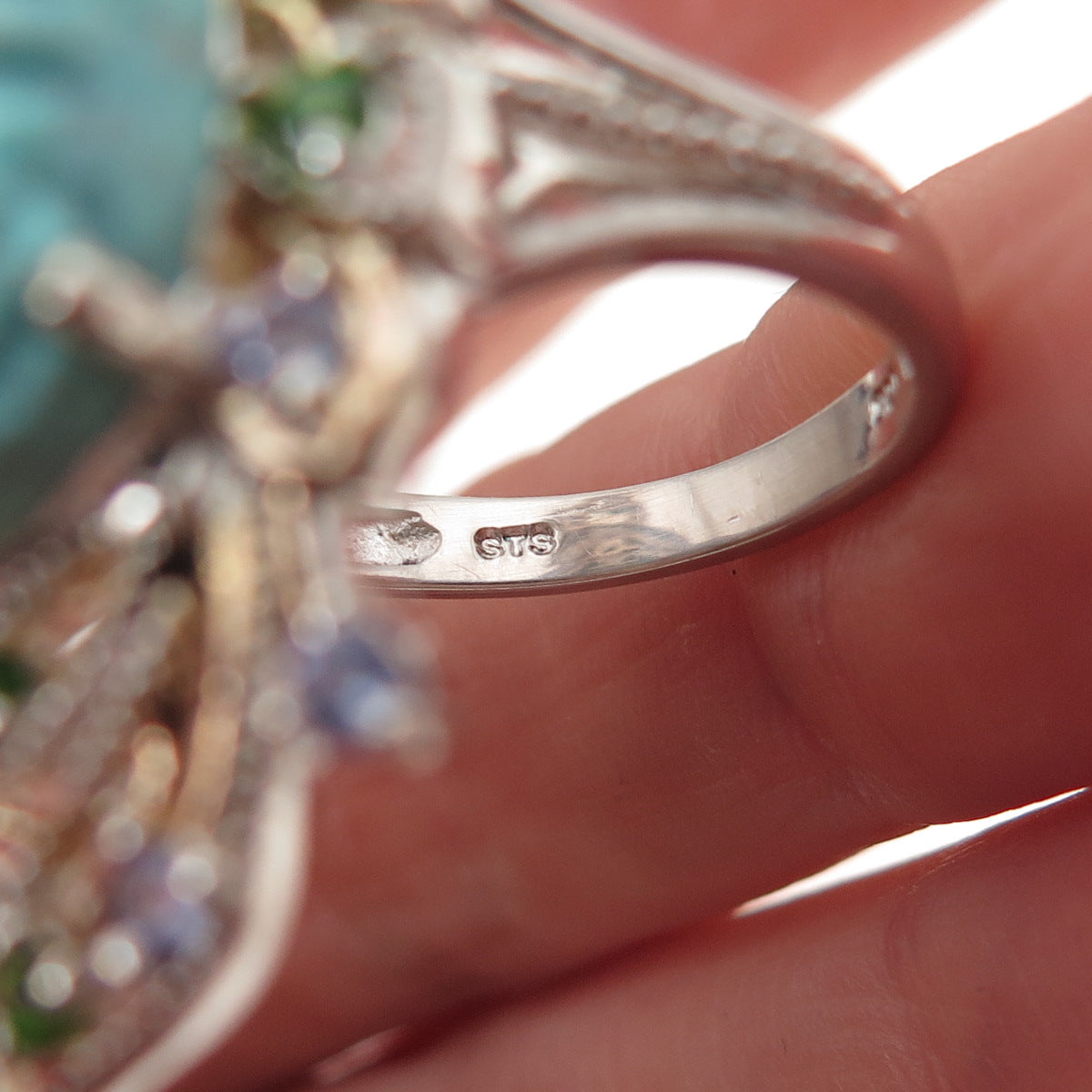 Chuck Clemency Sterling Real Turquoise Tanzanite Amethyst & Peridot Ring Size 8