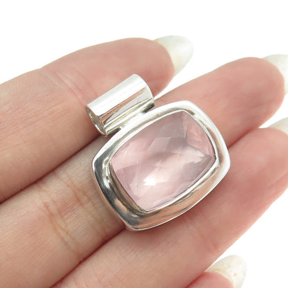 MIKE SMITH 925 Sterling Silver Vintage Real Rose Quartz Slide Pendant