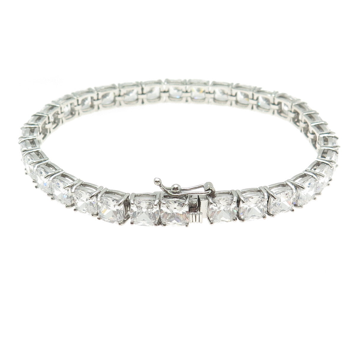 925 Sterling Silver Cushion-Cut C Z Tennis Link Bracelet 8"