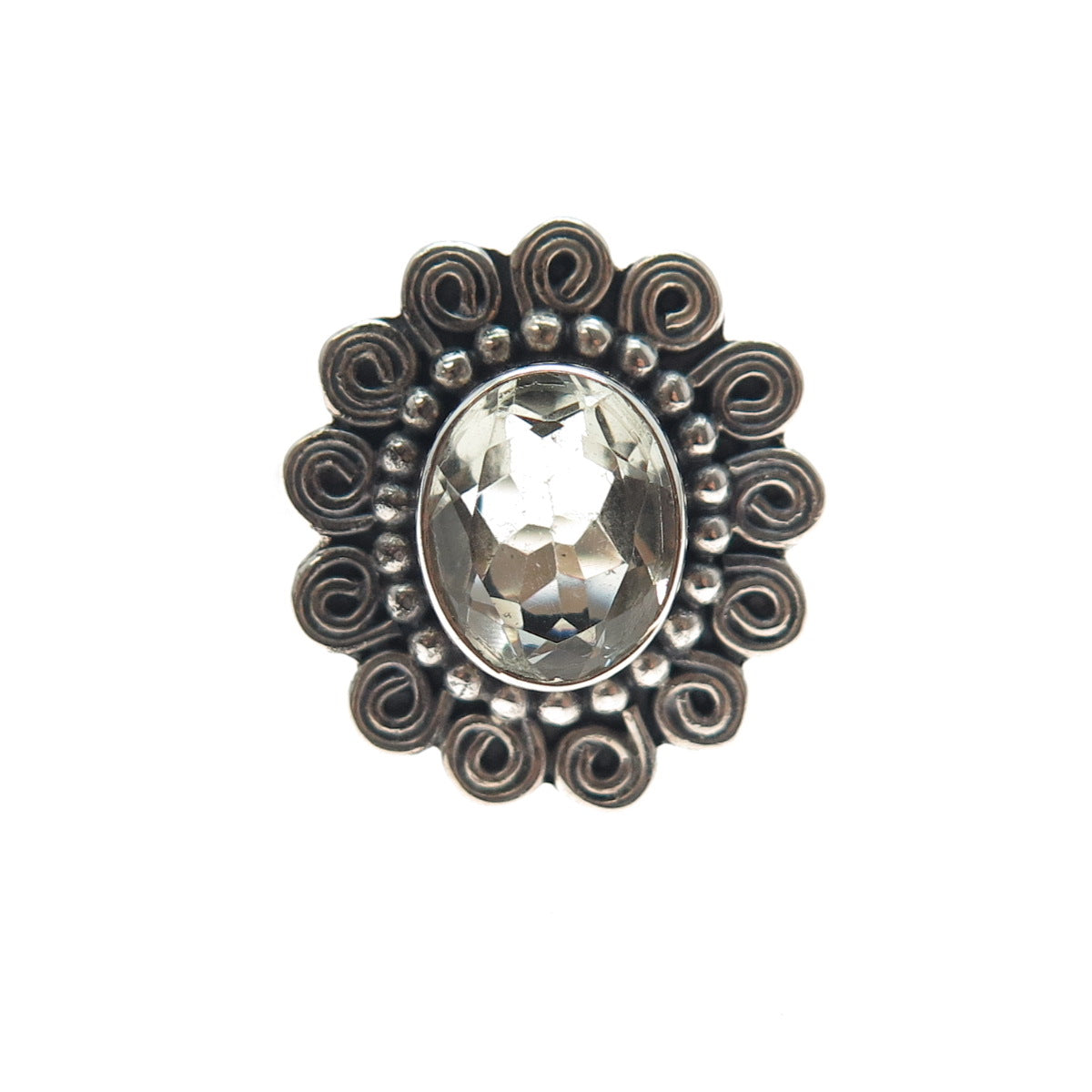 925 Sterling Silver Vintage Real Green Amethyst Swirl Beaded Ring Size 8.25