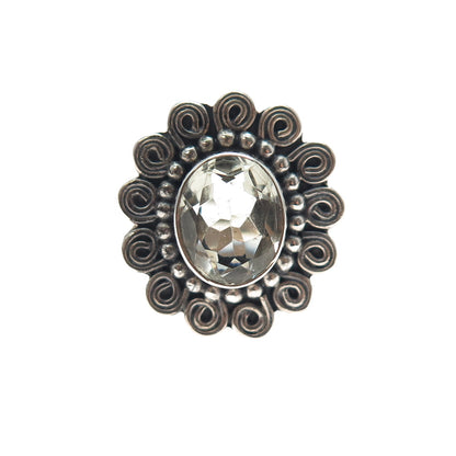 925 Sterling Silver Vintage Real Green Amethyst Swirl Beaded Ring Size 8.25