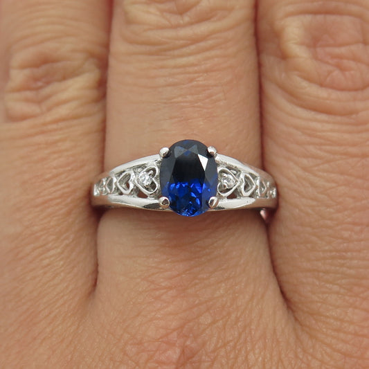 MICHELLE ALBALA 925 Sterling Silver Lab-Created Sapphire & C Z Ring Size 8