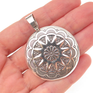Quoc Turquoise Old Pawn 925 Sterling Silver Vintage Southwestern Concho Pendant