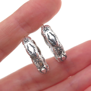 Shube 925 Sterling Silver Vintage Sun Symbol Oxidized Hoop Earrings