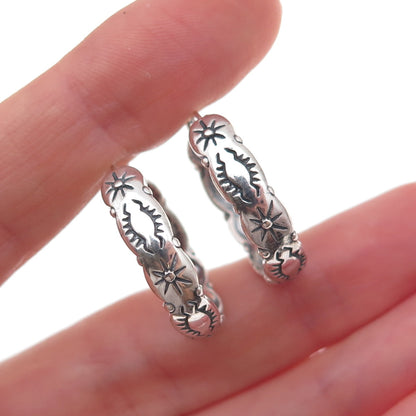 Shube 925 Sterling Silver Vintage Sun Symbol Oxidized Hoop Earrings