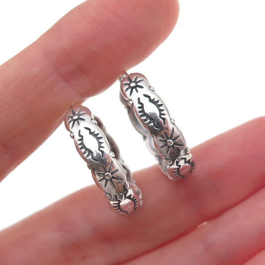 Shube 925 Sterling Silver Vintage Sun Symbol Oxidized Hoop Earrings