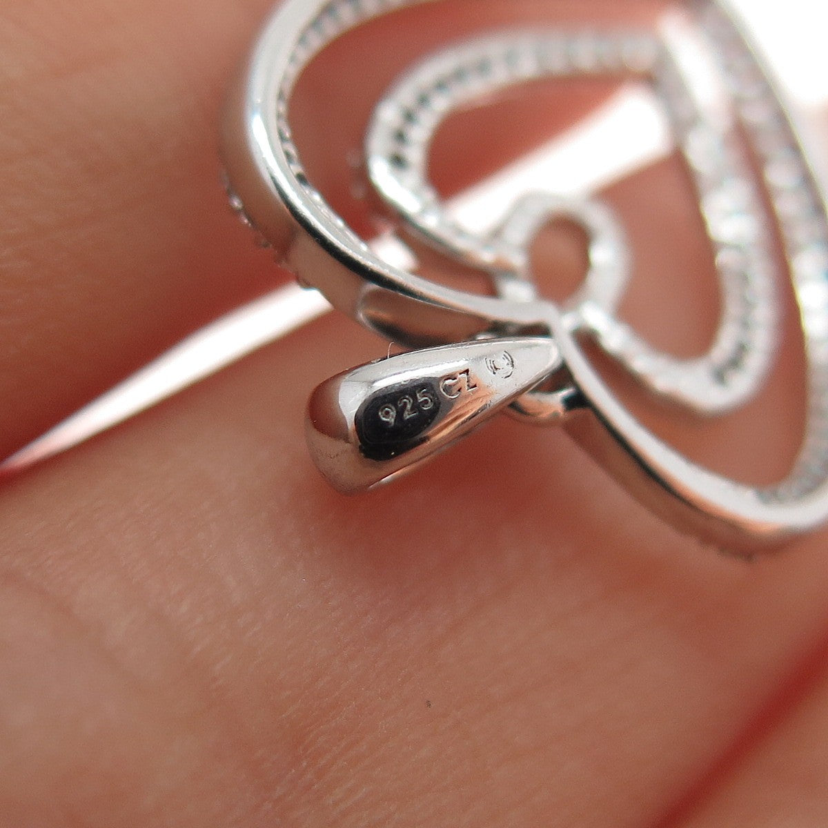 925 Sterling Silver Round-Cut C Z Double Heart Charm Pendant