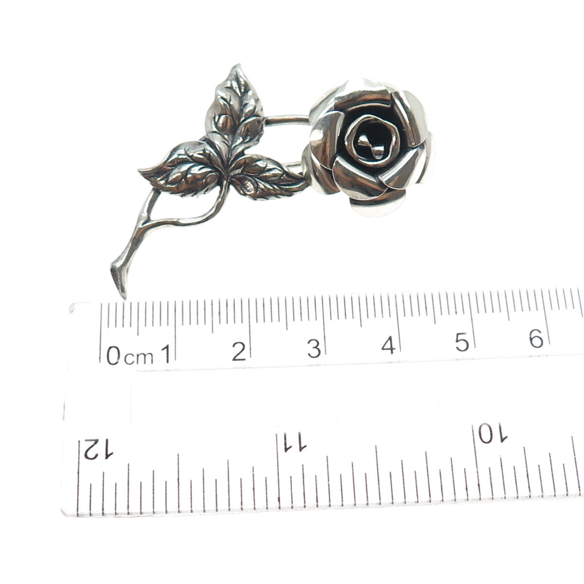 BEAU 925 Sterling Silver Vintage Rose Flower Oxidized Pin Brooch