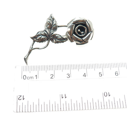 BEAU 925 Sterling Silver Vintage Rose Flower Oxidized Pin Brooch