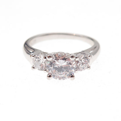 925 Sterling Silver Round-Cut C Z Engagement Ring Size 6.75