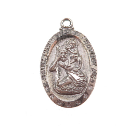 925 Sterling Silver Vintage St. Christopher Religious Oxidized Charm Pendant