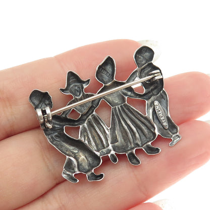 925 Sterling Silver Antique Art Deco Dutch Dancer Repousse Pin Brooch