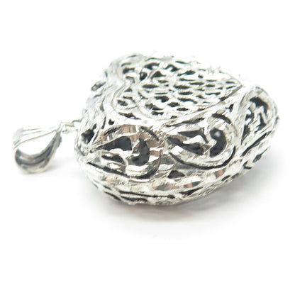 925 Sterling Silver Vintage Ornate Puffy Heart Pendant
