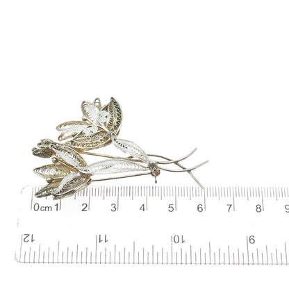 800 Silver Antique Art Deco Gold Plated Filigree Floral Pin Brooch