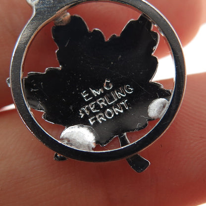 925 Sterling Silver Front Vintage EMC Maple Leaf Minimalist Charm Pendant