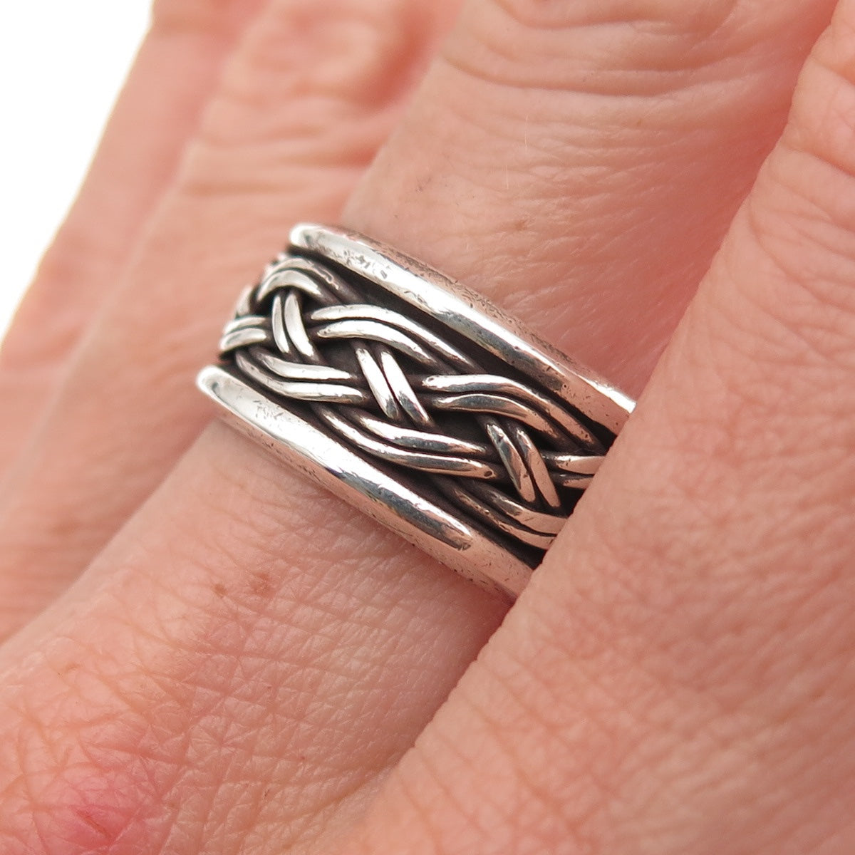 925 Sterling Silver Vintage Mexico Braided Oxidized Band Ring Size 10