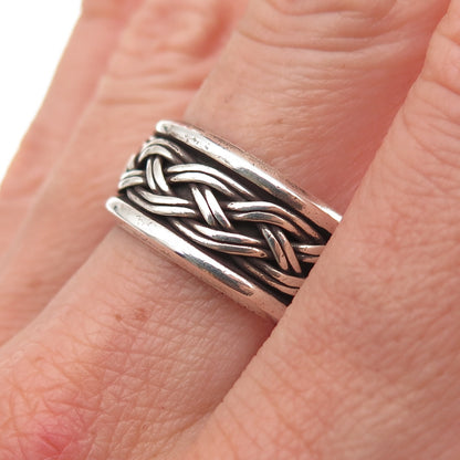 925 Sterling Silver Vintage Mexico Braided Oxidized Band Ring Size 10