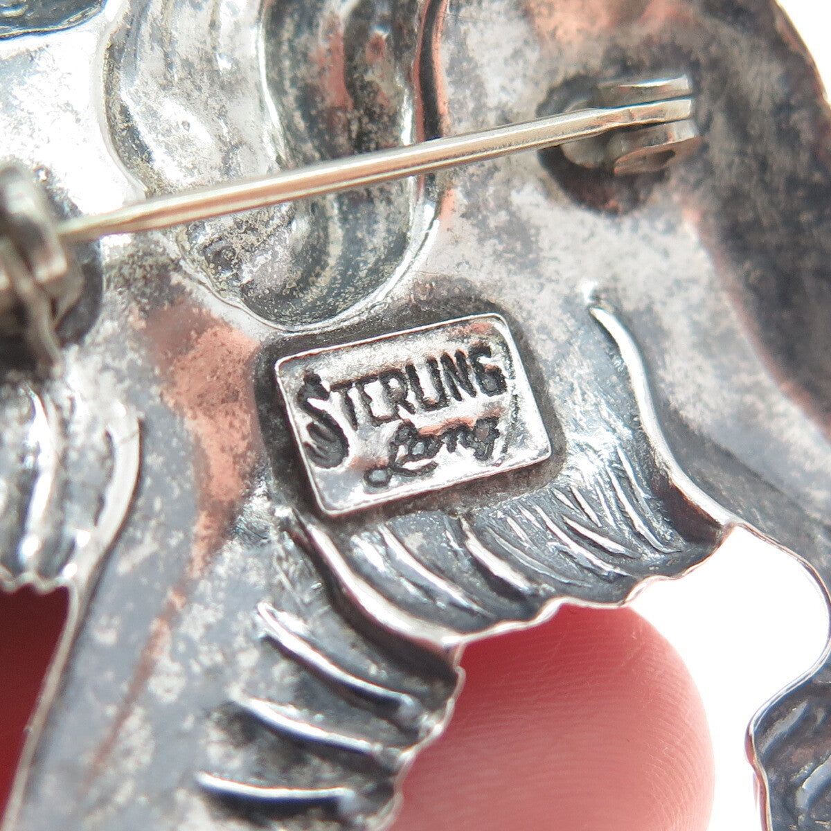 LANG 925 Sterling Silver Vintage Cocker Spaniel Dog Repousse Oxidized Pin Brooch