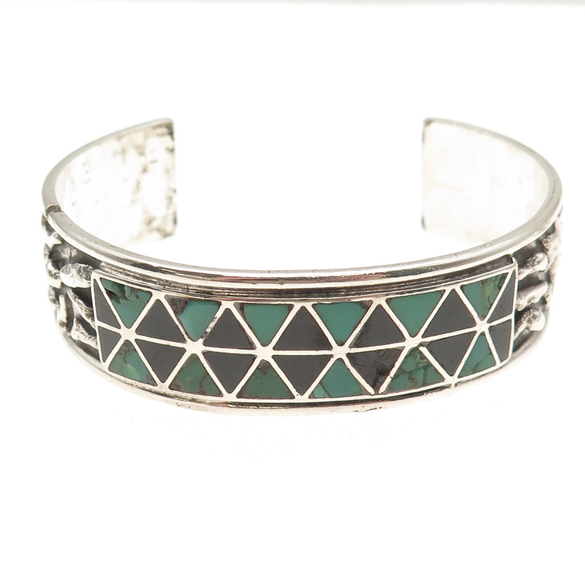 Randolph Lateyice Old Pawn 925 Sterling Turquoise Onyx Adjustable Bracelet 7.25"