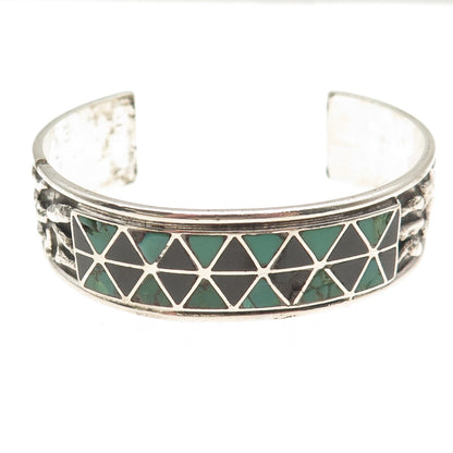 Randolph Lateyice Old Pawn 925 Sterling Turquoise Onyx Adjustable Bracelet 7.25"