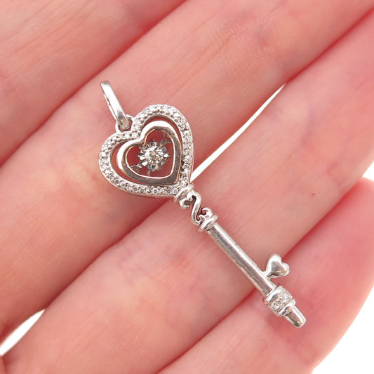 Jane Seymour 925 Sterling Silver 10K Gold Real Diamond Heart Key Charm Pendant