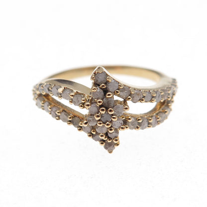 925 Sterling Silver Gold Plated Real Round-Cut Diamond Bypass Ring Size 6.25