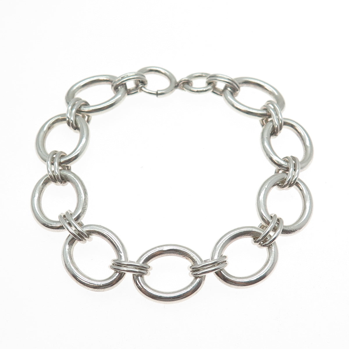 925 Sterling Silver Vintage Modernist Oval Link Bracelet 7.25"