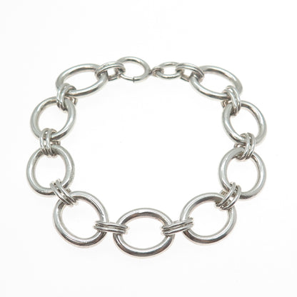 925 Sterling Silver Vintage Modernist Oval Link Bracelet 7.25"