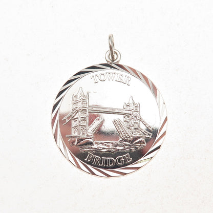 925 Sterling Silver Vintage 1978 A&AJ London Tower Bridge Charm Pendant