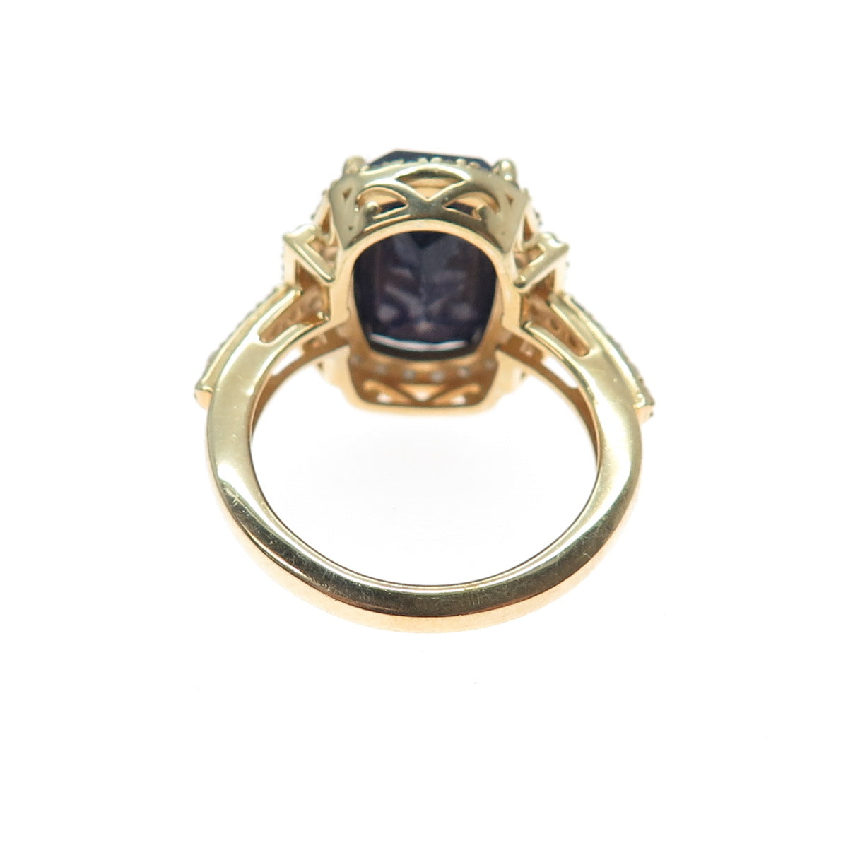 DSMK 925 Sterling Silver Gold Plated Real Diamond & Sapphire Ring Size 7.25