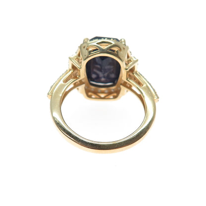 DSMK 925 Sterling Silver Gold Plated Real Diamond & Sapphire Ring Size 7.25