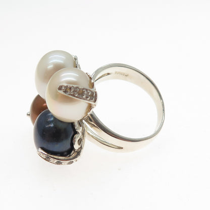 GSJ GOLD STONE 925 Sterling Silver Vintage Real Pearl White Topaz Ring Size 7.25
