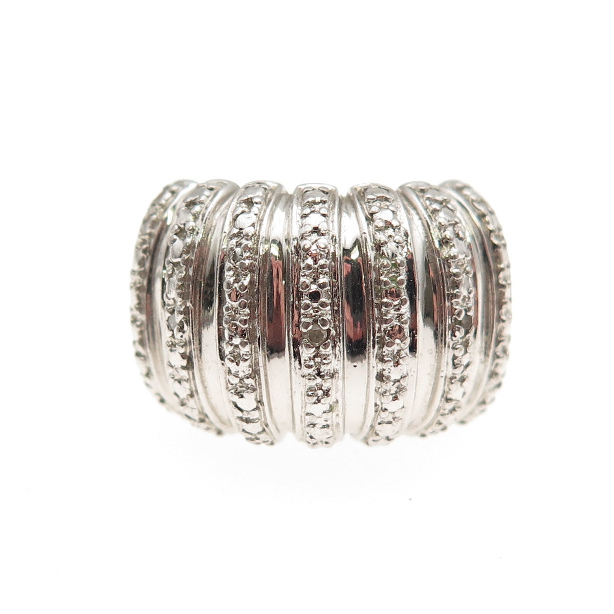 Ross Simons 925 Sterling Silver Real Round-Cut Diamond Ribbed Ring Size 6.25