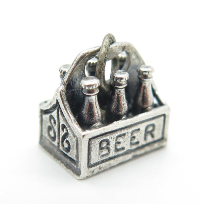 BEAU 925 Sterling Silver Antique Art Deco Beer Case Minimalist 3D Charm Pendant