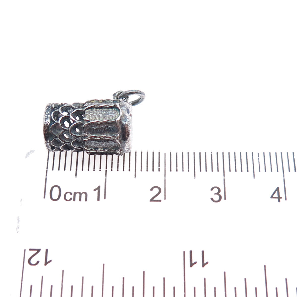 925 Sterling Silver Vintage Ethnic Drum Oxidized Minimalist 3D Charm Pendant