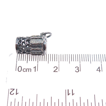 925 Sterling Silver Vintage Ethnic Drum Oxidized Minimalist 3D Charm Pendant