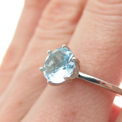 DAZZLERS 925 Sterling Silver Round-Cut Nano Blue Topaz Ring Size 7.75