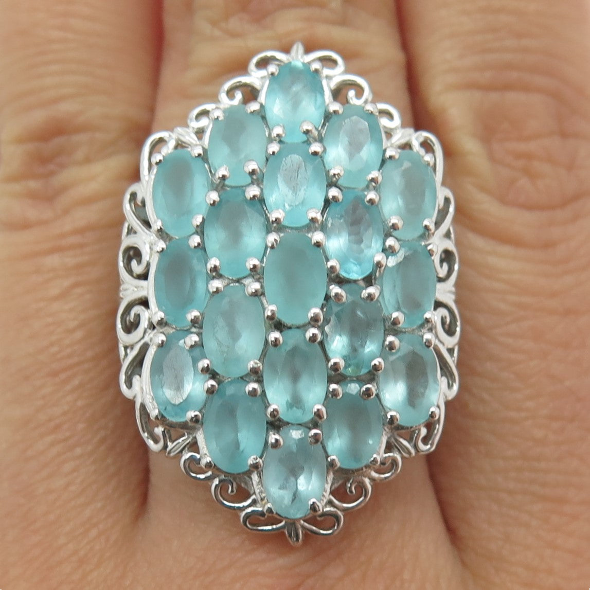 CHUCK CLEMENCY 925 Sterling Silver Real Aquamarine Cluster Ring Size 7