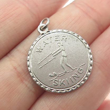 925 Sterling Silver Vintage "Water Skiing" Round Pendant