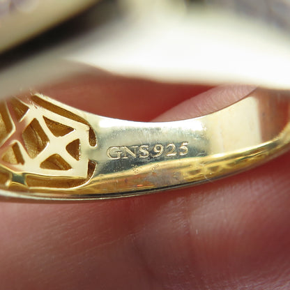 925 Sterling Silver Gold Plated Round-Cut Shaped C Z Signet Ring Size 7.25