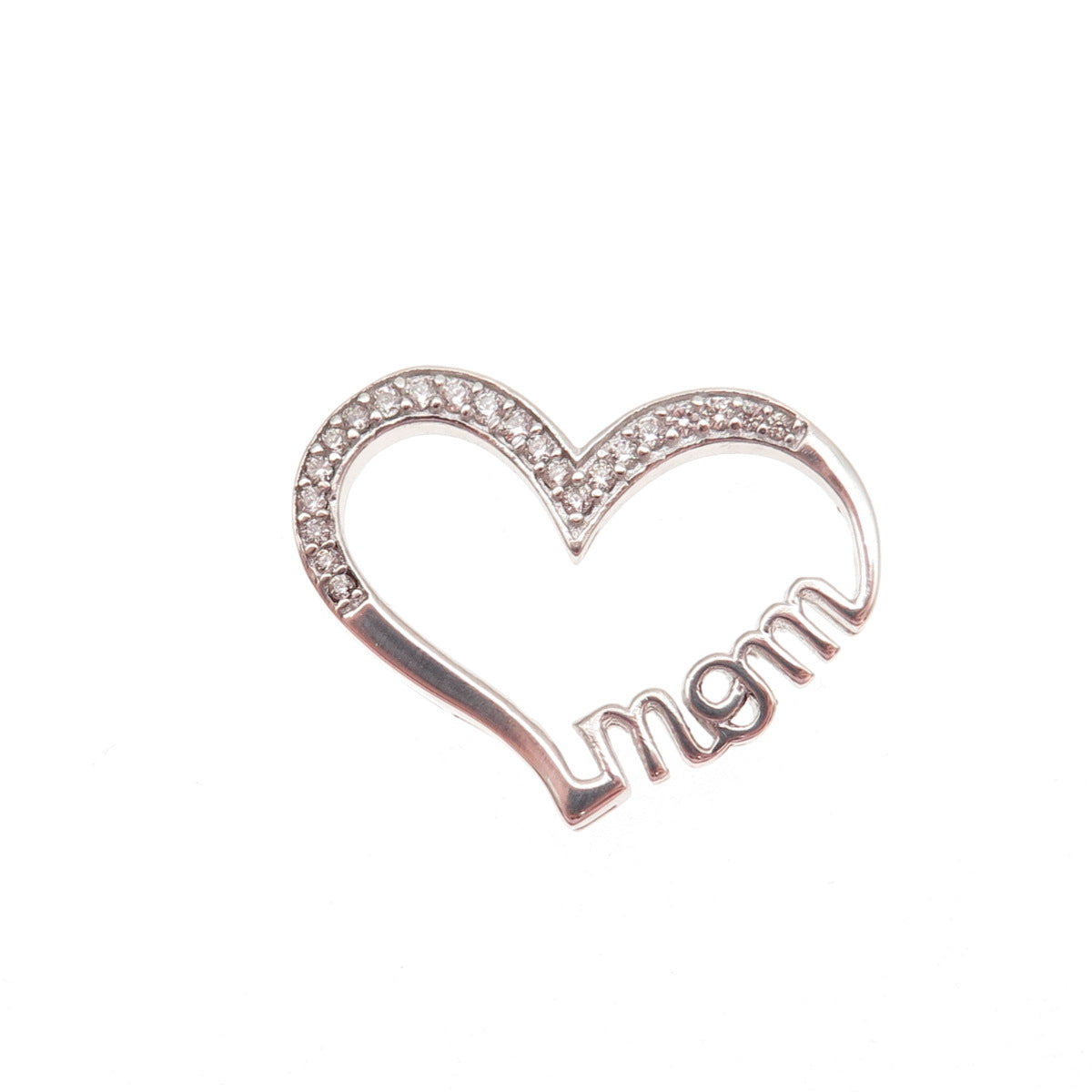925 Sterling Silver Round-Cut C Z Mom Heart Mini Slide Charm Pendant