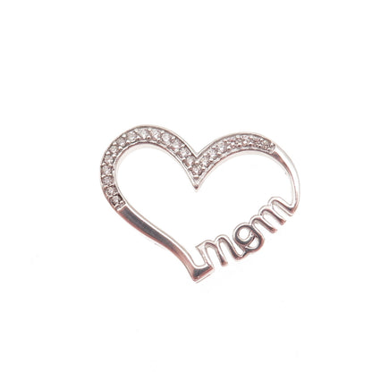 925 Sterling Silver Round-Cut C Z Mom Heart Mini Slide Charm Pendant