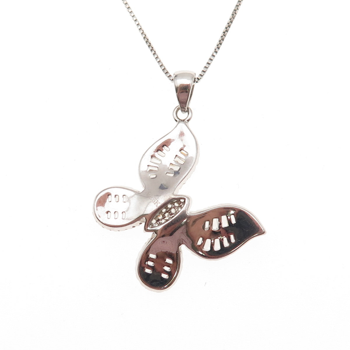 925 Sterling Round & Tapered Baguette-Cut C Z Butterfly Box Chain Necklace 18"
