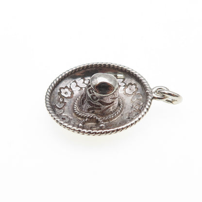 925 Sterling Silver Vintage Mexico Sombrero Oxidized 3D Charm Pendant