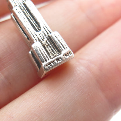 925 Sterling Silver Vintage Empire State Building Minimalist 3D Charm Pendant