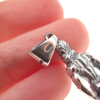 925 Sterling Silver Vintage European Female Bodybuilder Oxidized Charm Pendant