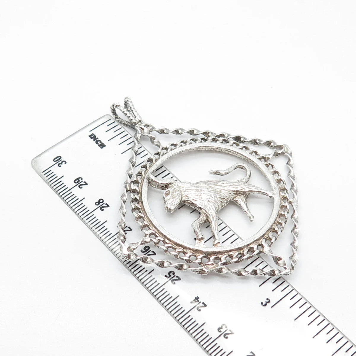 925 Sterling Silver Vintage Taurus Zodiac Sign Ornate Pendant