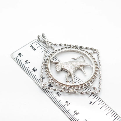 925 Sterling Silver Vintage Taurus Zodiac Sign Ornate Pendant