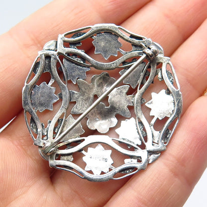 925 Sterling Silver Vintage Floral Ornate Pin Brooch