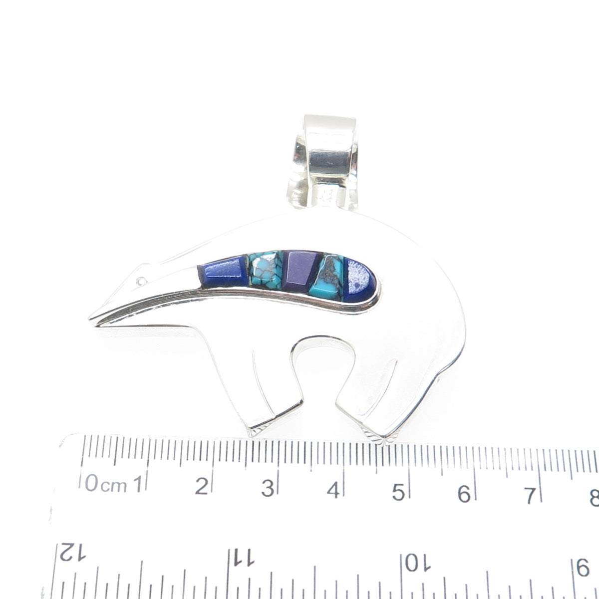 CHRISTIN WOLF Old Pawn 925 Sterling Turquoise Lapis Sugilite Native Bear Pendant